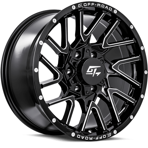 GT OFFROAD Gloss Black Milled Aggression Gloss Black Milled 18x9 6x135/6x139.7 Wheels