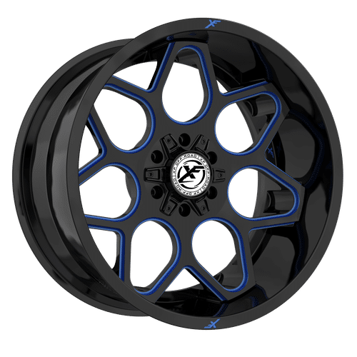 XF OFFROAD Gloss Black Milled Blue XF-233 20x9 6x135/6x139.7 Wheels