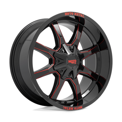 Moto Metal GLOSS BLACK MILLED WITH RED TINT & MOTO METAL ON LIP MO970 20x10 6x135/6x139.7 Wheels