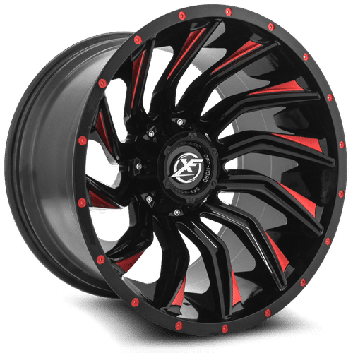 XF OFFROAD Gloss Black Milled Red XF-224 20x9 8x165.1/8x180 Wheels