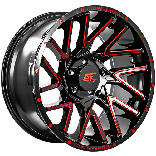 GT OFFROAD Gloss Black Milled Red Aggression Gloss Black Milled Red 22x12 6x135 Wheels