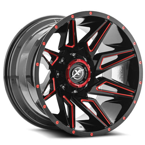 XF OFFROAD Glos Black Milled Red XF-218 22x12 5x139.7/5x150 Wheels