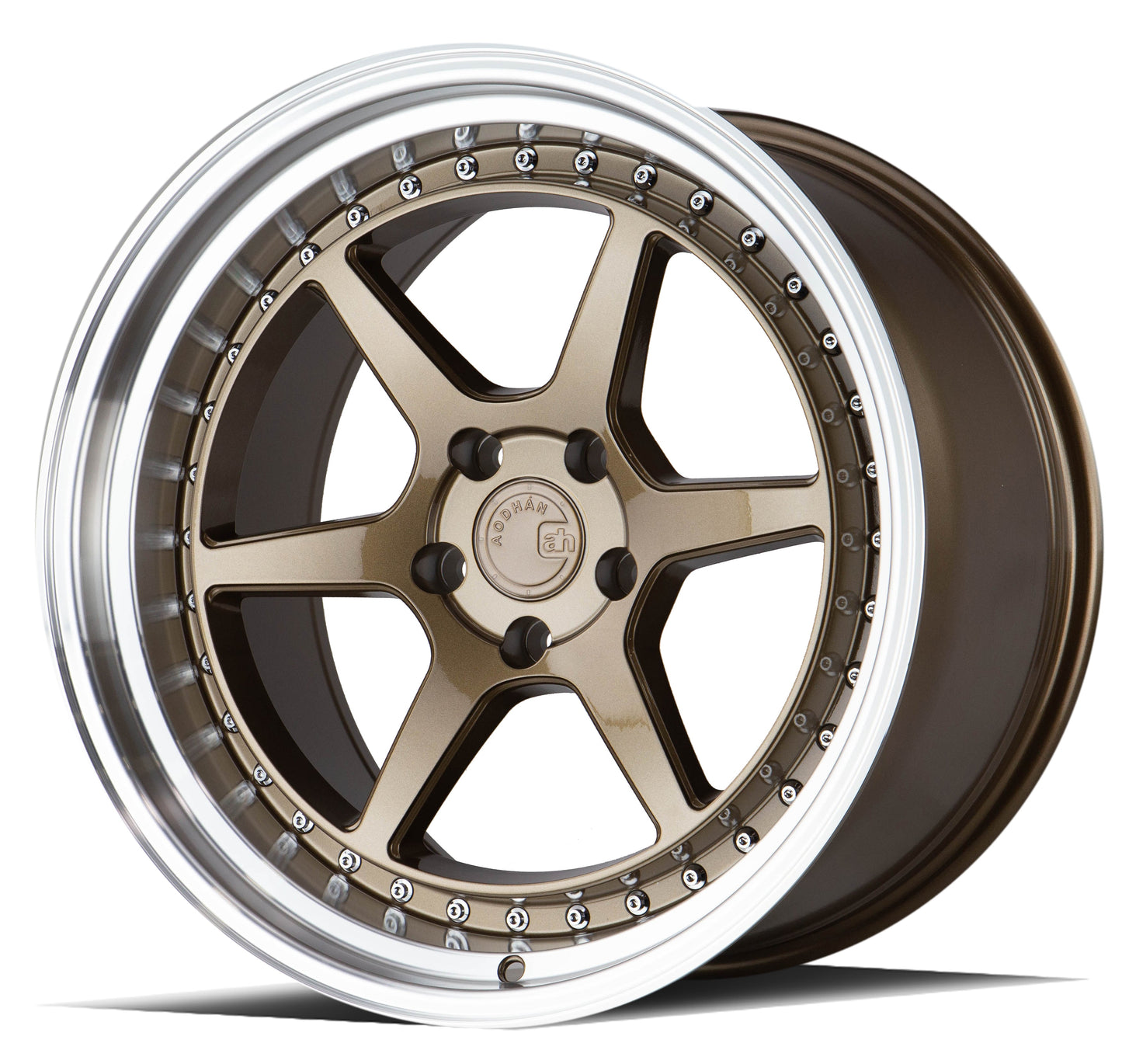 Aodhan 18x10.5 DS09 Series | Gloss Black W /Gold Rivets | 5x114.3 | +22 | 73.1