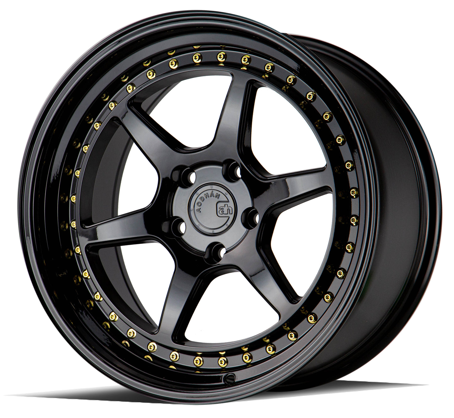 Aodhan 19x9.5 DS09 Series | Gloss Black W /Gold Rivets | 5X114.3 | +30 | 73.1