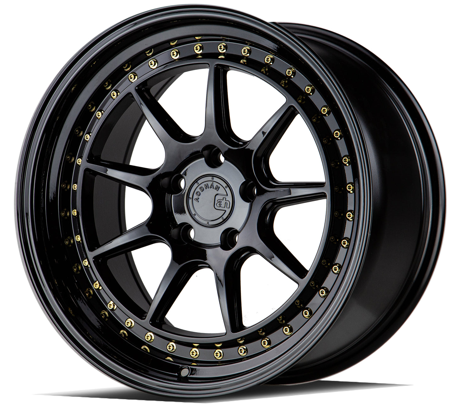 Aodhan 19x9.5 DS-X Series | Gloss Black W /Gold Rivets | 5x114.3 | +22 | 73.1