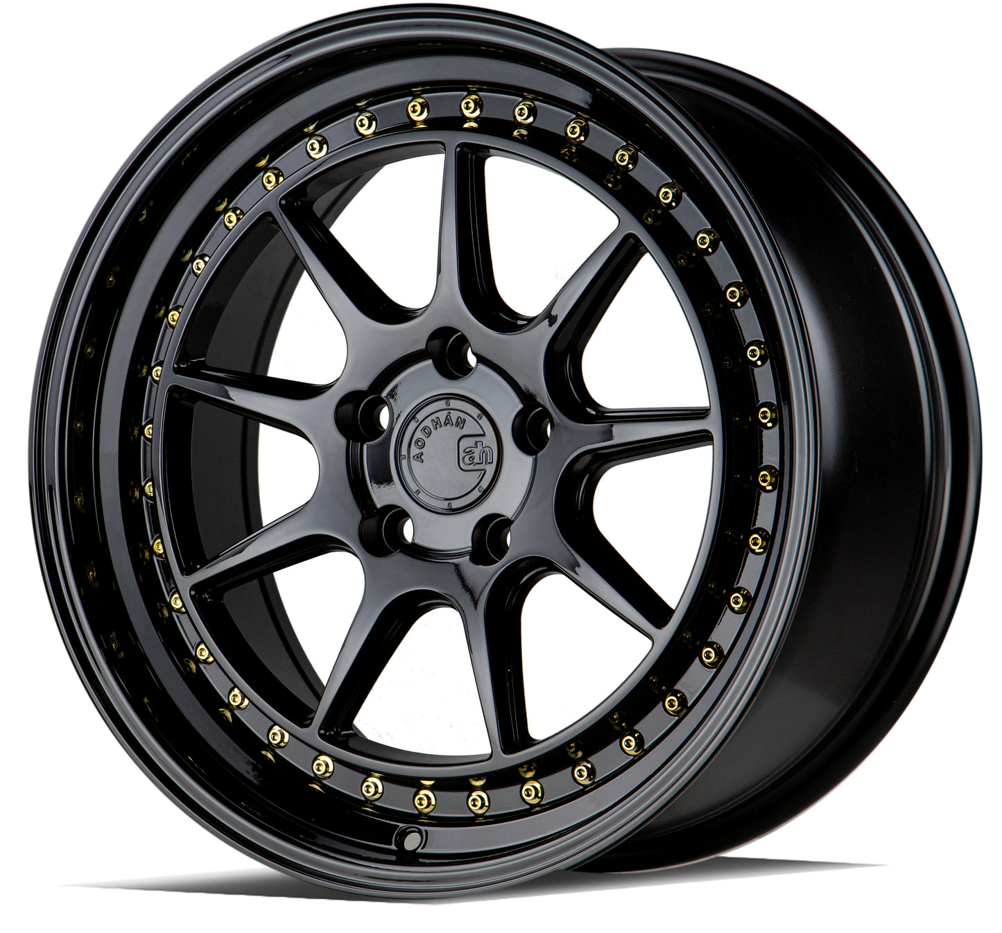 Aodhan 19x9.5 DS-X Series | Gloss Black W /Gold Rivets | 5x114.3 | +15 | 73.1