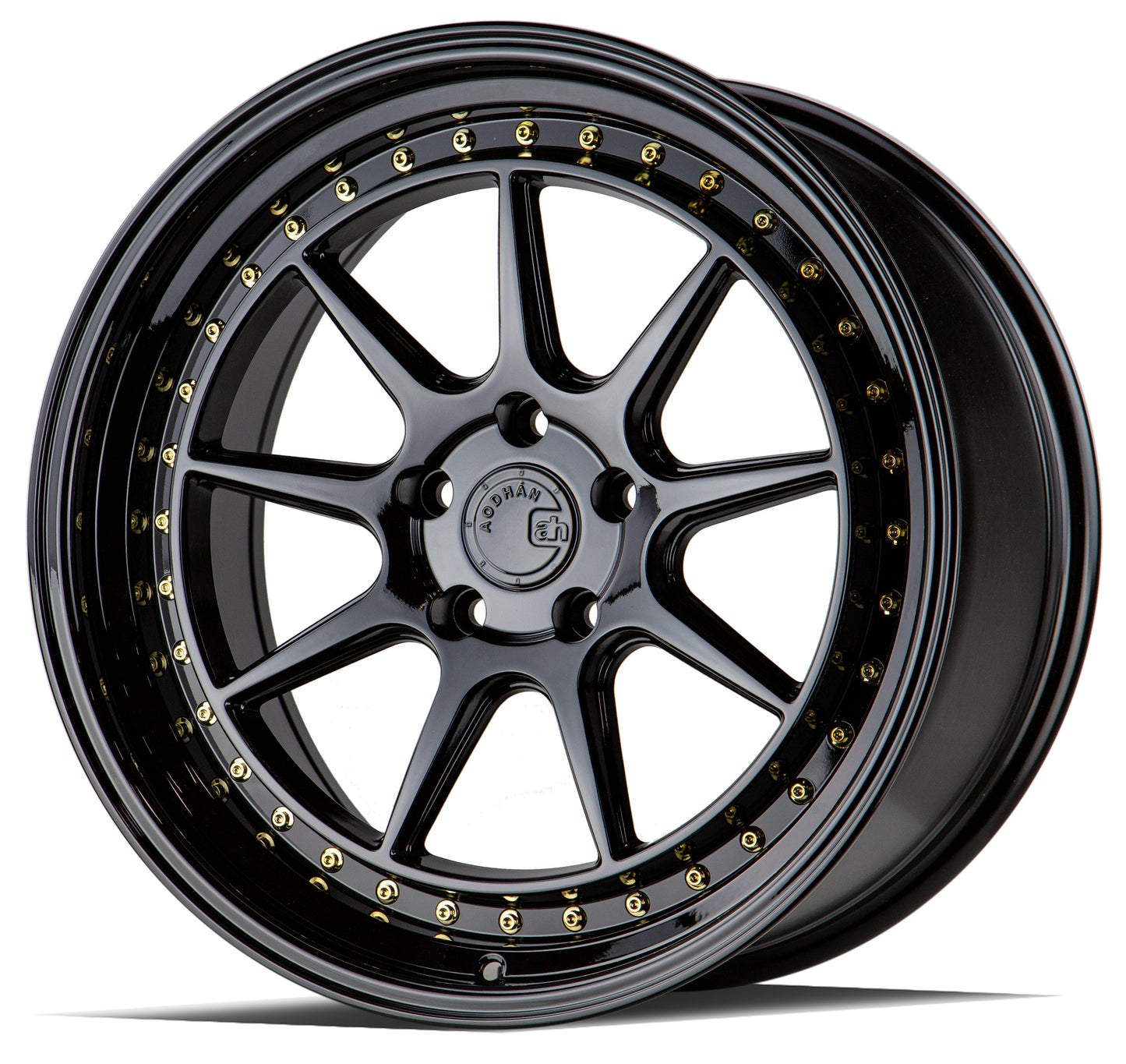 Aodhan 19x11 DS-X Series | Gloss Black W /Gold Rivets | 5x114.3 | +15 | 73.1