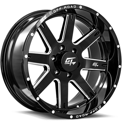GT OFFROAD Gloss Black Milled Invasion Gloss Black Milled 20x9 5x127 Wheels
