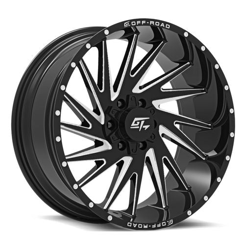 GT OFFROAD Gloss Black Milled Tomahawk Gloss Black Milled 22x12 6x135/6x139.7 Wheels