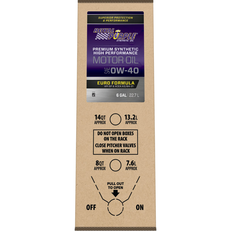 Royal Purple Premium Synthetic High Performance Euro Formula 0W40 Motor Oil - 6 Gallon Bag-In-Box
