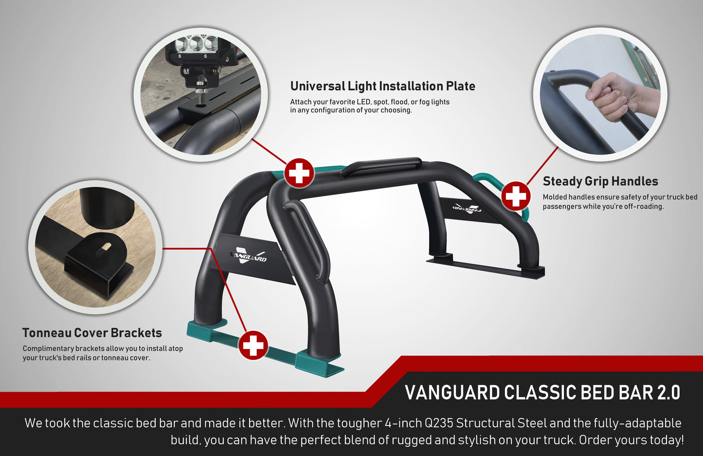 Vanguard Black Powdercoat Roll Bars & Truck Bed Accessories Bed Bars Roll Bar for 2004-2025 ford f-150 nan