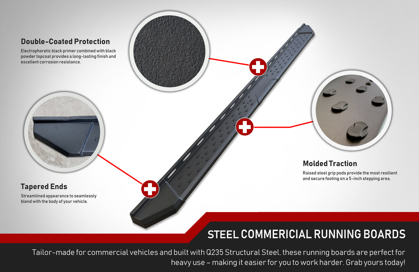 Vanguard Black Powdercoat Side Steps & Running Boards Running Boards Running Board for 2015-2021 nissan nv1500 nan