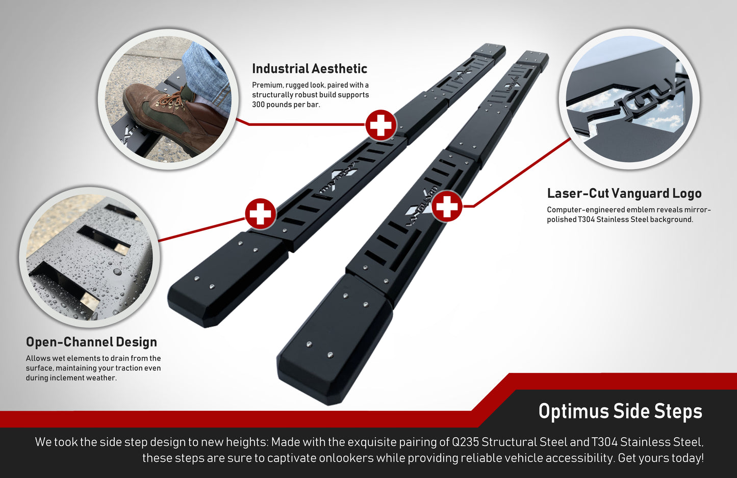 Vanguard Black Powdercoat Side Steps & Running Boards Side Steps Running Board for 2019-2025 gmc sierra 1500 nan
