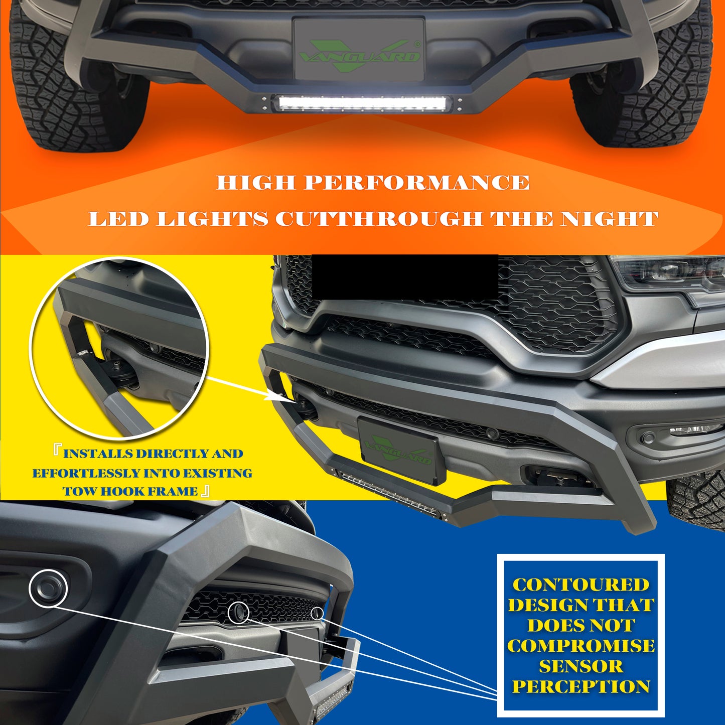 Vanguard Black Powdercoat Front Guards Bull Bars Bumper Guard for 2019-2025 ram 1500 nan