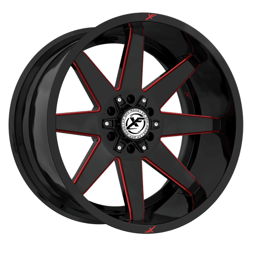 XF OFFROAD Gloss Black Milled Red XF-236 20x9 8x165.1/8x170 Wheels