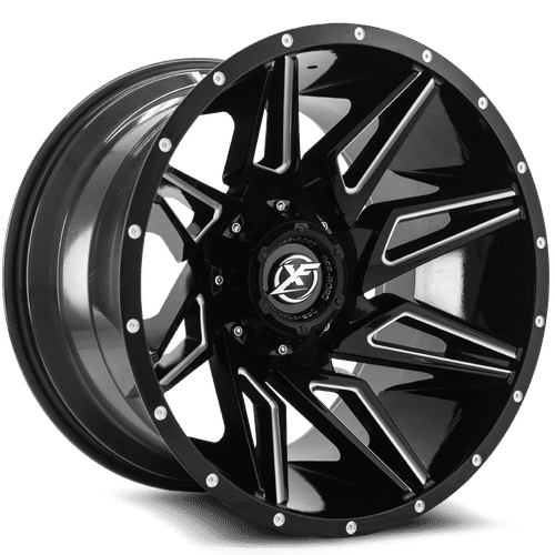 XF OFFROAD Gloss Black Milled XF-218 20x12 8x165.1/8x180 Wheels