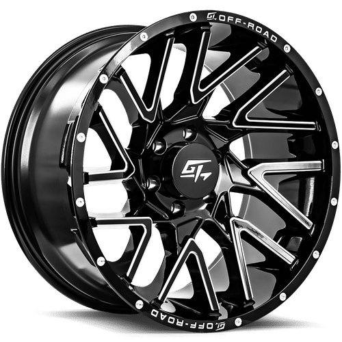 GT OFFROAD Gloss Black Milled Aggression Gloss Black Milled 22x12 5x139.7 Wheels