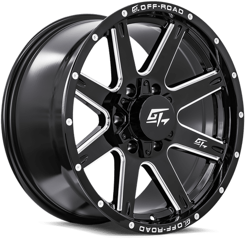 GT OFFROAD Gloss Black Milled Invasion Gloss Black Milled 18x9 8x180 Wheels