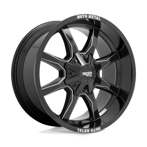 Moto Metal GLOSS BLACK WITH MILLED SPOKE & MOTO METAL ON LIP MO970 20x9 8x170 Wheels