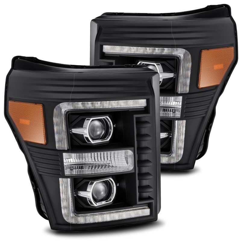 AlphaRex 11-16 Ford F-350 SD LUXX LED Proj Headlights Plank Style Black w/Activ Light/Seq Signal | Too Fast Autoparts | Order Online