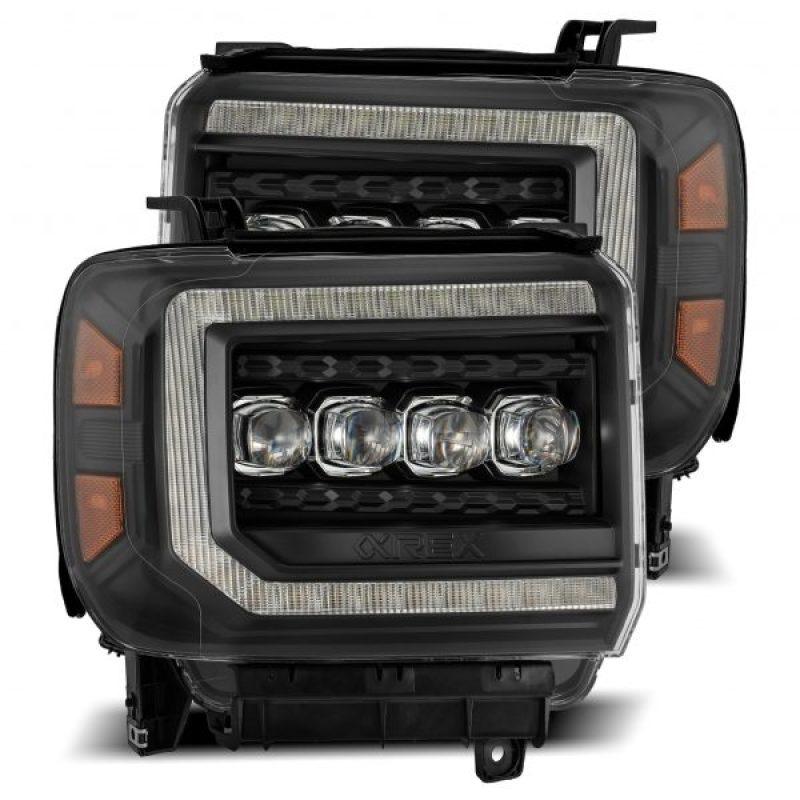 AlphaRex 14-18 GMC Sierra NOVA LED Proj Headlights Plank Style Black w/Activ Light/Seq Signal/DRL | Too Fast Autoparts | Order Online