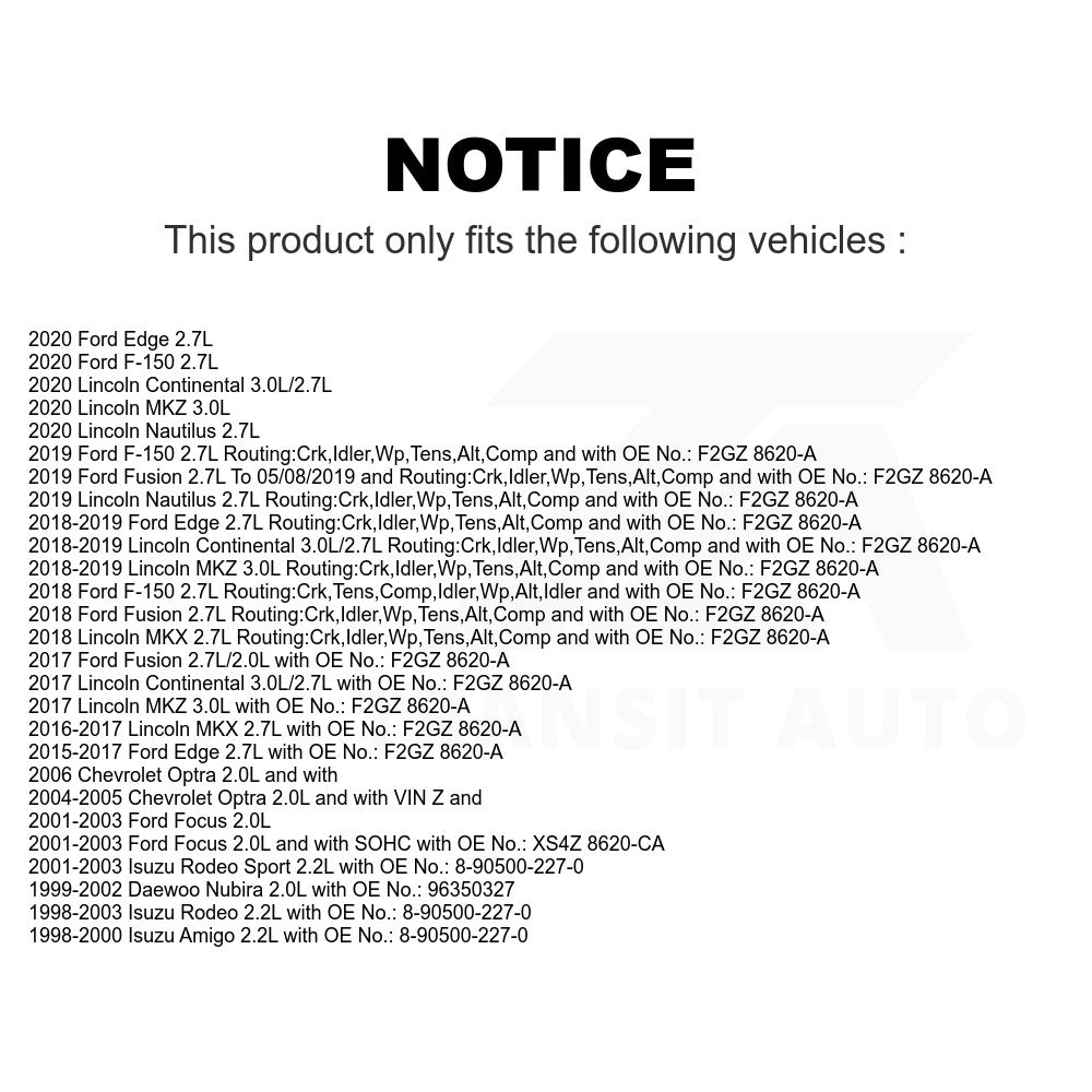 Accessory Drive Belt BAN-6PK1725 For Ford F-150 Edge Fusion Lincoln Focus MKX Isuzu MKZ Rodeo Nautilus Continental Amigo Sport Daewoo Nubira Chevrolet Optra