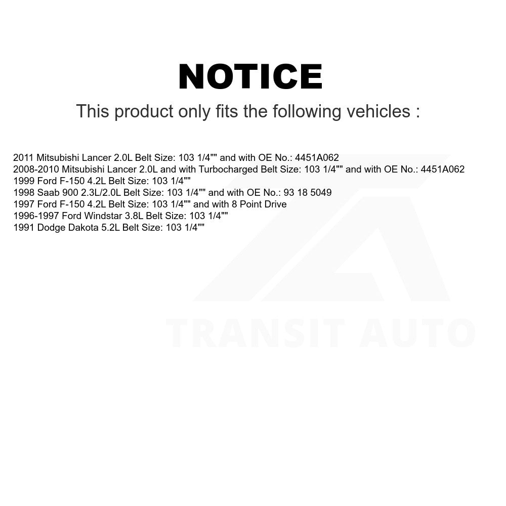 Accessory Drive Belt BAN-6PK2620 For Ford F-150 Mitsubishi Lancer Dodge Dakota Windstar Saab 900