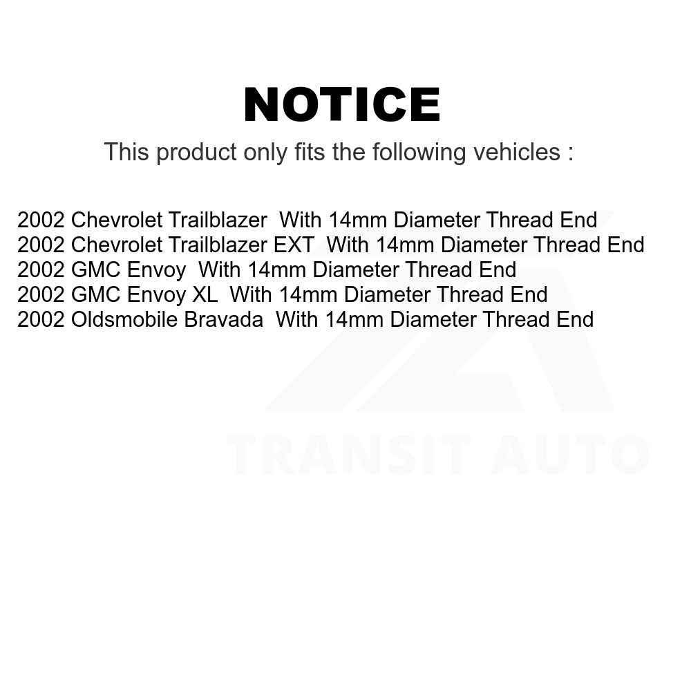 Front Inner Steering Tie Rod End TOR-EV417 For 2002-2002 Chevrolet Trailblazer GMC Envoy Oldsmobile Bravada EXT XL With 14mm Diameter Thread