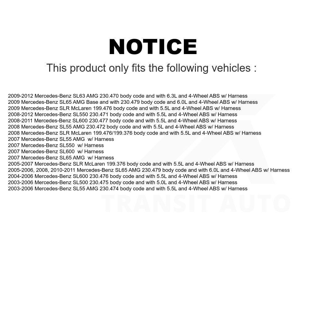 Mpulse Front ABS Wheel Speed Sensor SEN-2ABS2504 For Mercedes-Benz SL500 SL550 SL55 AMG SL600 SL63 SL65 SLR McLaren w/ Harness