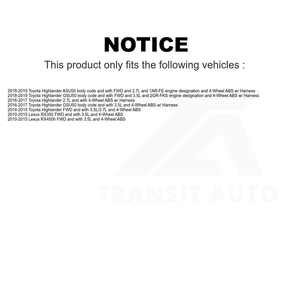 Mpulse Rear ABS Wheel Speed Sensor Wiring Harness SEN-2ABS2618 For Toyota Highlander Lexus RX350 RX450h