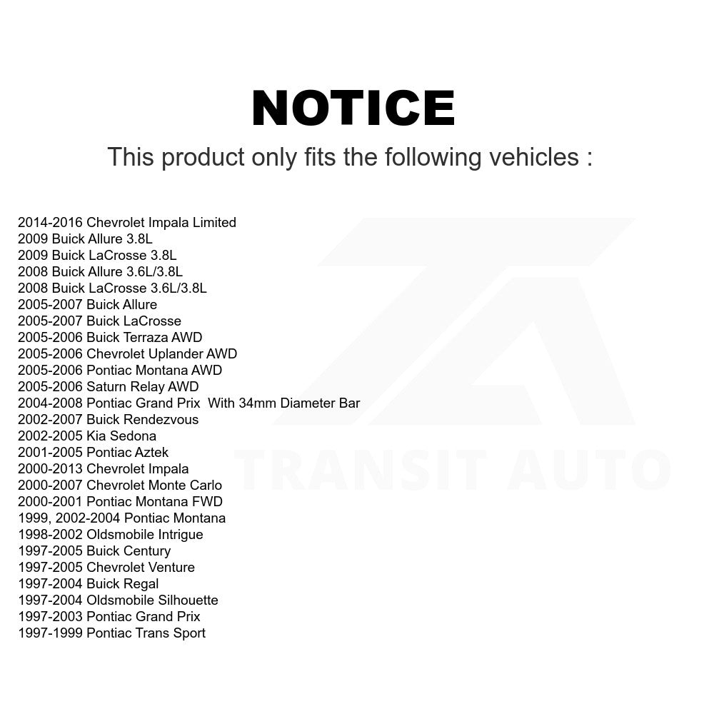 Suspension Stabilizer Bar Link Kit 72-K5342 For Chevrolet Impala Buick Pontiac Grand Prix Century LaCrosse Rendezvous Monte Carlo Venture Limited Regal Montana Oldsmobile Kia Sedona Uplander Intrigue