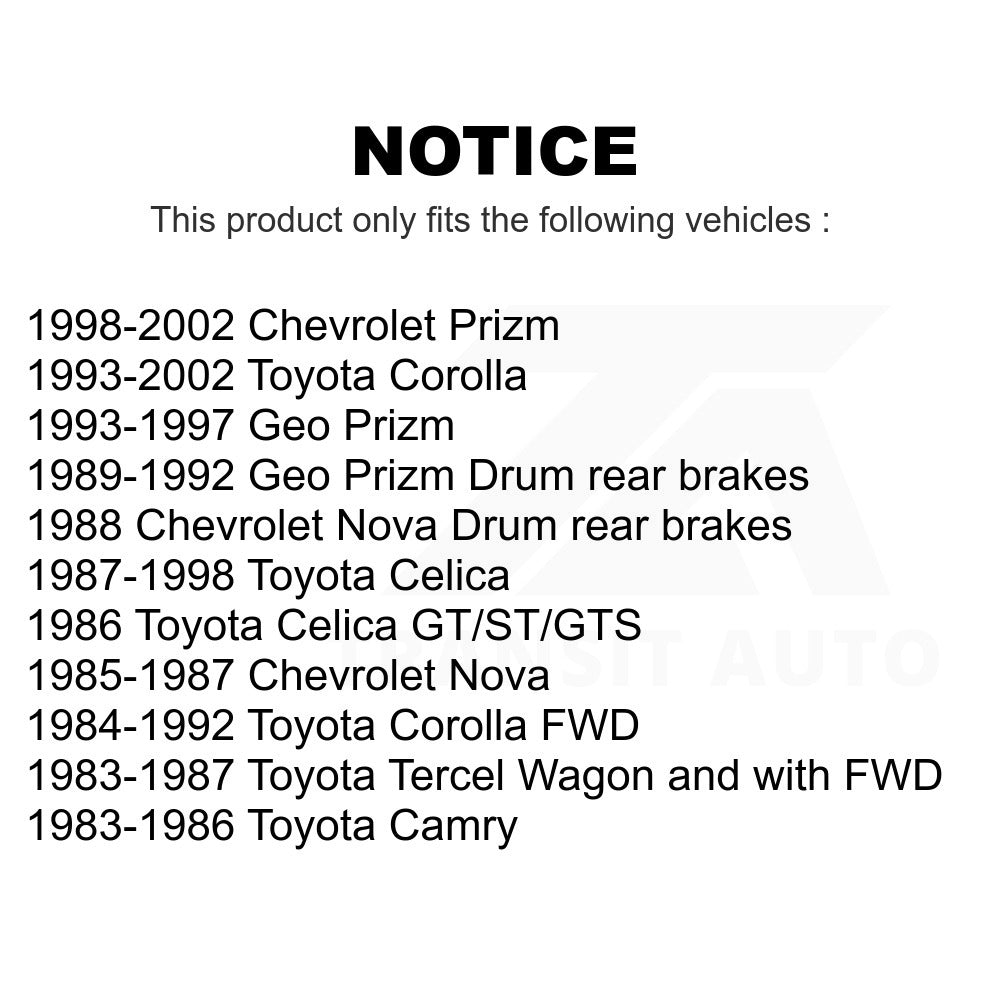 Rear Drum Brake Hardware Kit 13-H17147 For Toyota Corolla Prizm Chevrolet Geo Celica Tercel Camry Nova