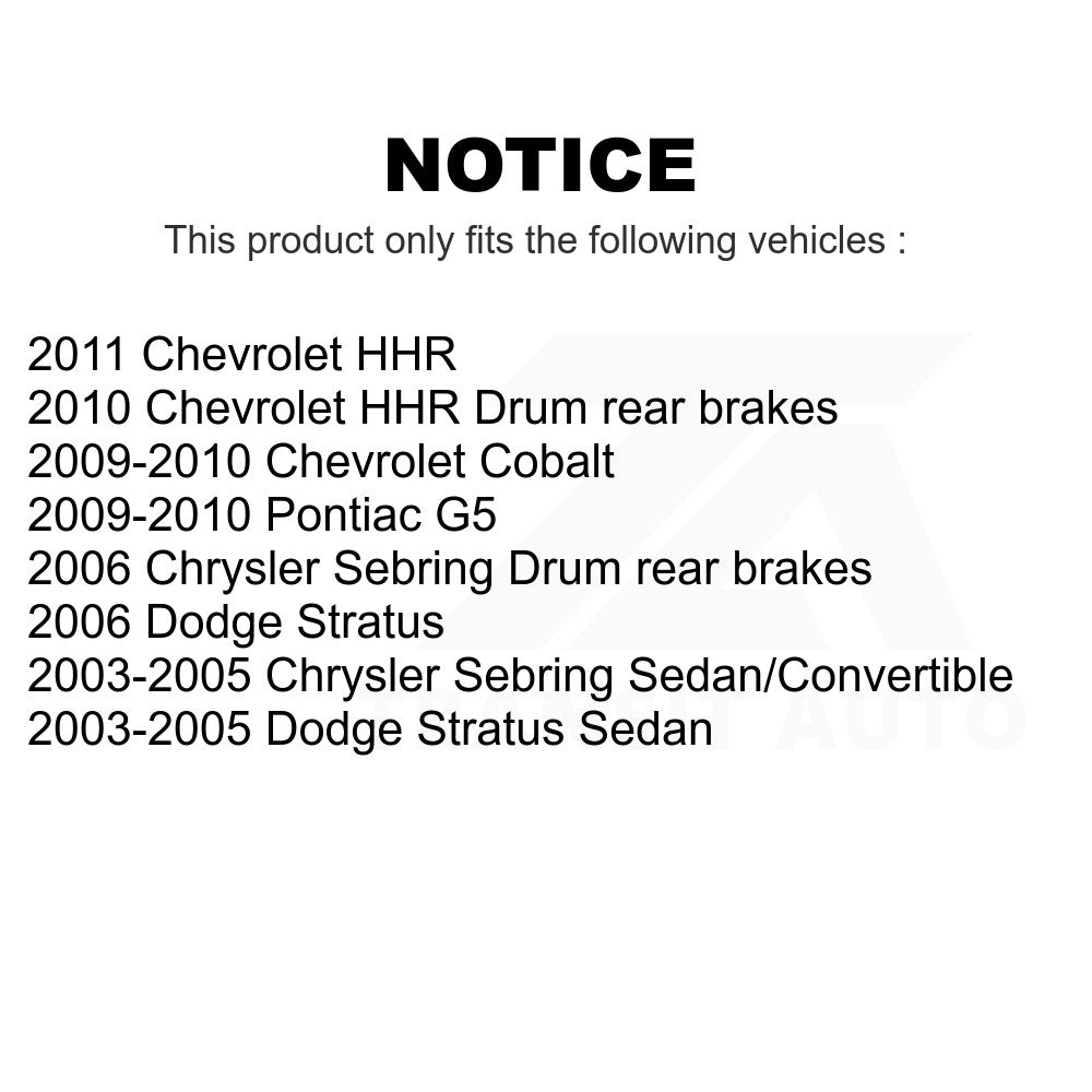 Rear Drum Brake Hardware Kit 13-H7326 For Chevrolet Cobalt Chrysler Sebring Dodge Stratus HHR Pontiac G5