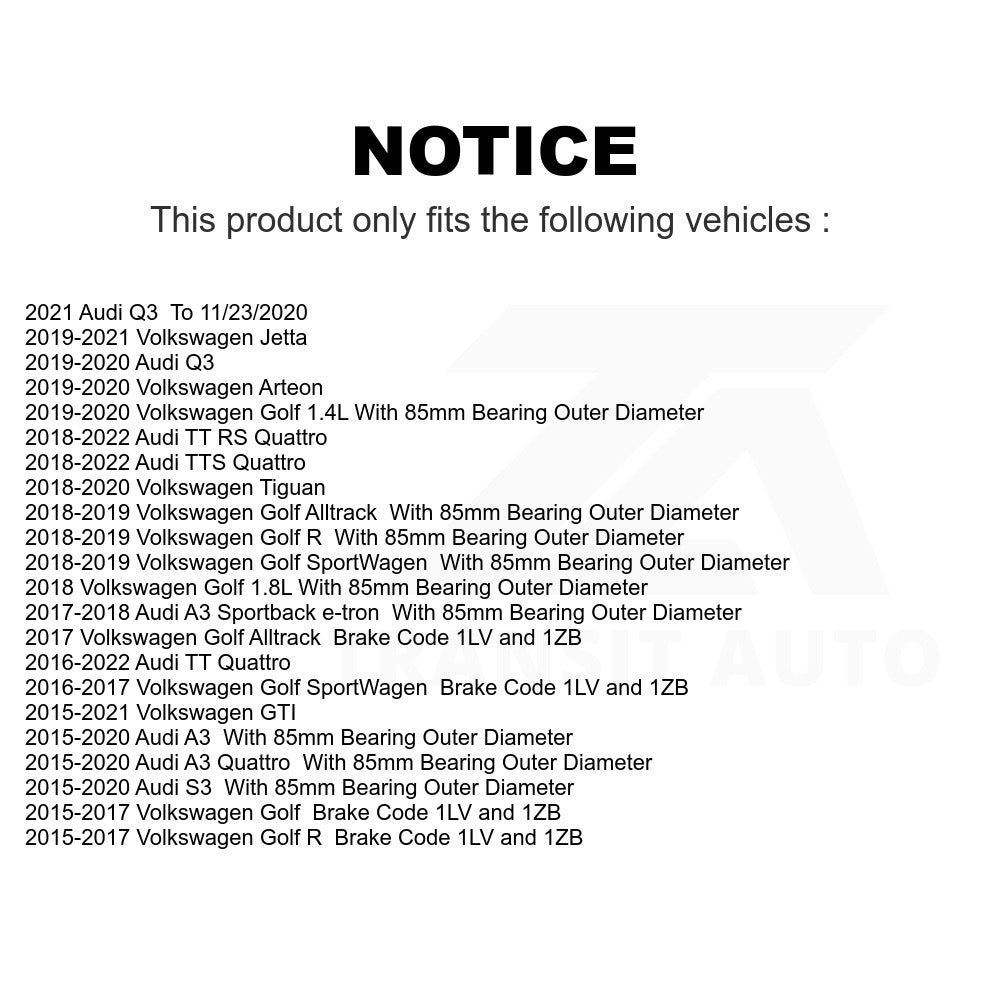 Wheel Bearing Hub Assembly 70-513379 For Volkswagen Tiguan Jetta Audi GTI A3 Golf Quattro Alltrack SportWagen R S3 Q3 Sportback e-tron TT Arteon RS TTS