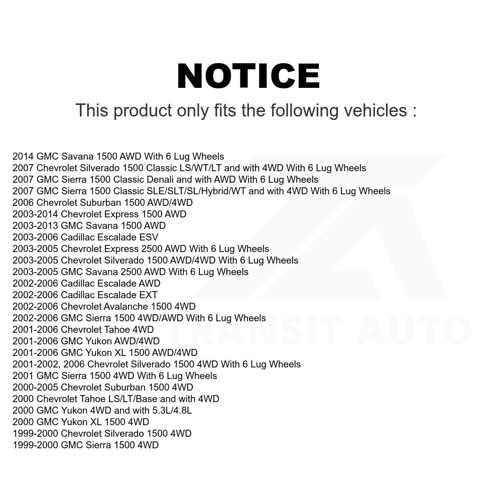 Front Wheel Bearing Hub Assembly 70-515036 For Chevrolet Silverado 1500 GMC Tahoe Sierra Suburban Yukon Avalanche XL Cadillac Express Classic Escalade 2500 Savana ESV EXT