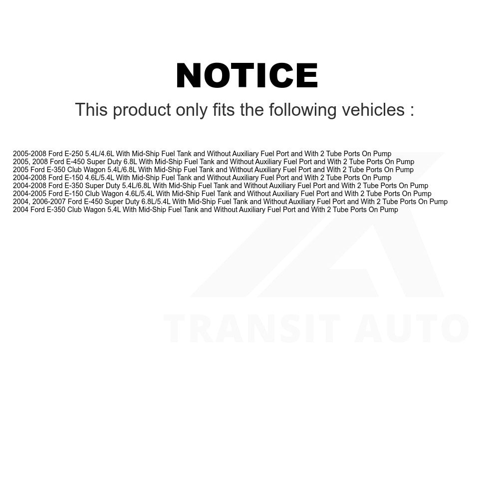 Fuel Pump Sender Assembly AGY-00310157 For Ford E-350 Super Duty E-250 E-150 Club Wagon E-450 With Mid-Ship Tank Without Auxiliary Port 2 Tube Ports On