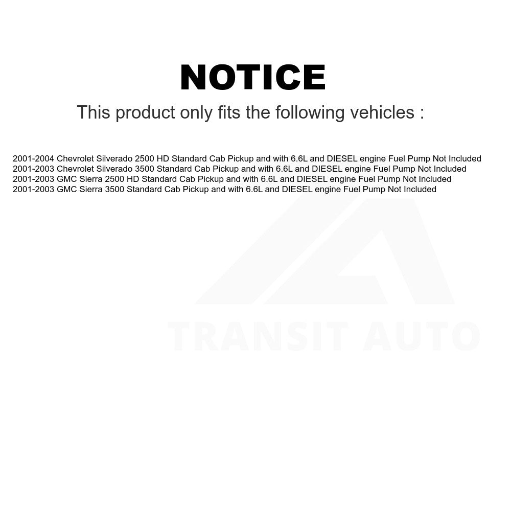 Fuel Pump Module Assembly AGY-00310884 For Chevrolet Silverado 2500 HD GMC Sierra 3500 Not Included Standard Cab Pickup with 6.6L DIESEL engine