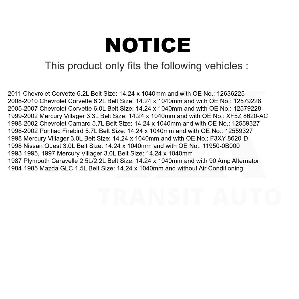 Accessory Drive Belt BAN-4PK1040 For Chevrolet Corvette Camaro Pontiac Firebird Mercury Villager Nissan Quest Mazda GLC Plymouth Caravelle