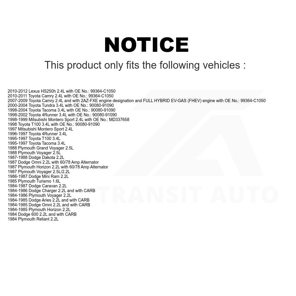 Accessory Drive Belt BAN-4PK1050 For Toyota Camry Tacoma 4Runner Tundra T100 Dodge Lexus HS250h Dakota Mitsubishi Montero Sport Plymouth Voyager Caravan Horizon Aries Omni Reliant Grand Charger 600