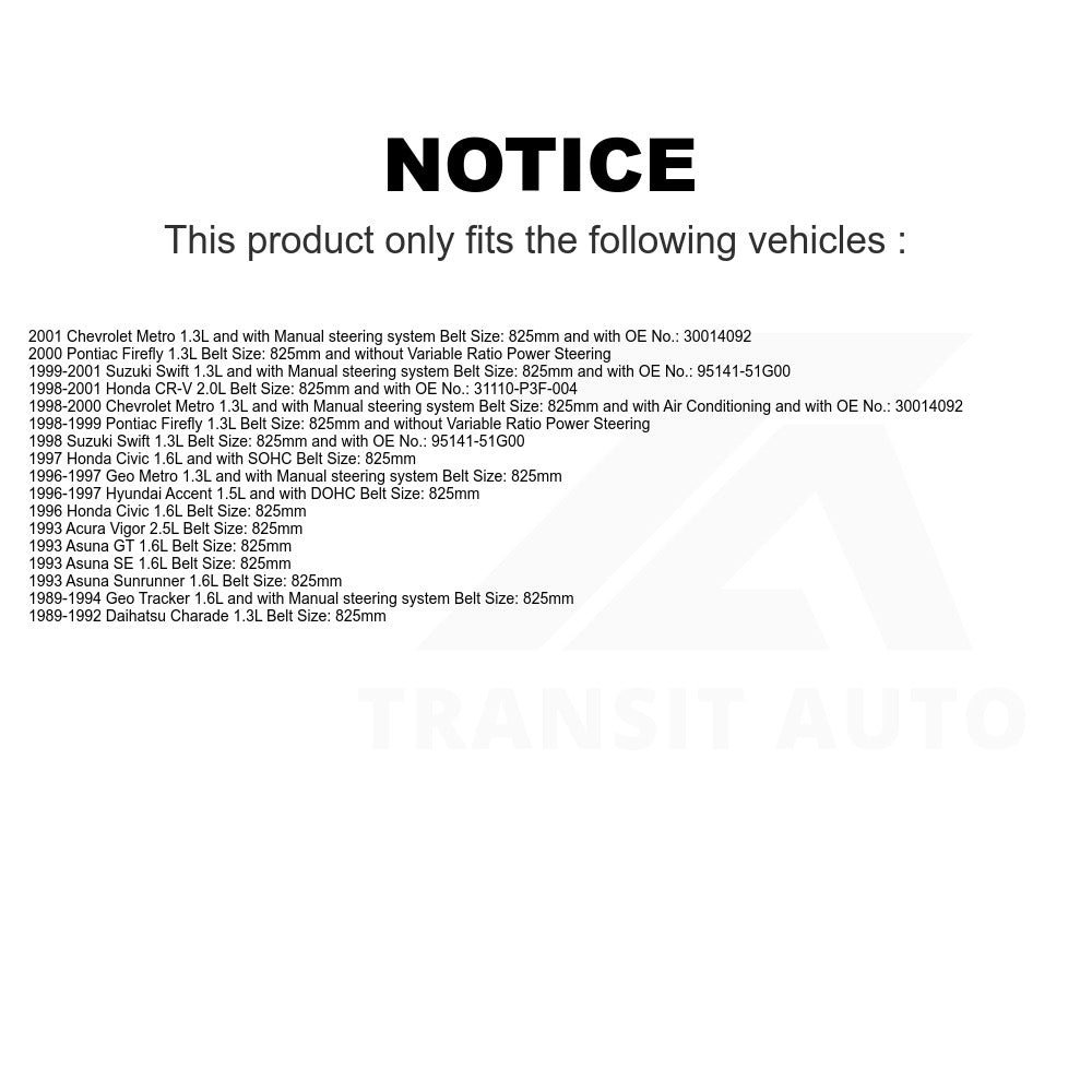 Accessory Drive Belt BAN-4PK825 For Honda CR-V Civic Geo Metro Tracker Chevrolet Hyundai Accent Suzuki Swift Acura Vigor Daihatsu Charade Asuna Pontiac GT SE Firefly Sunrunner