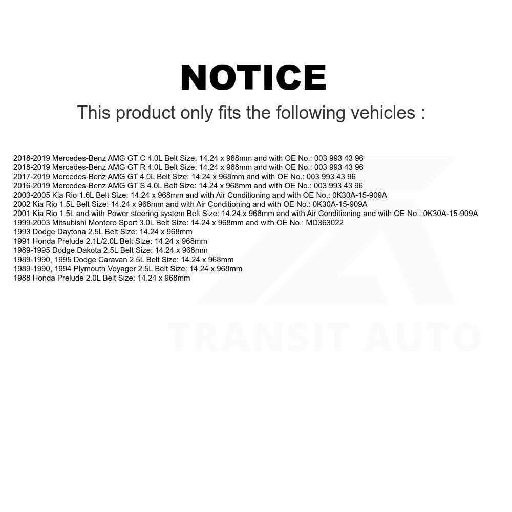 Accessory Drive Belt BAN-4PK970 For Dodge Dakota Mitsubishi Montero Sport Kia Rio Caravan Plymouth Voyager Mercedes-Benz Honda Prelude AMG GT S C R Daytona