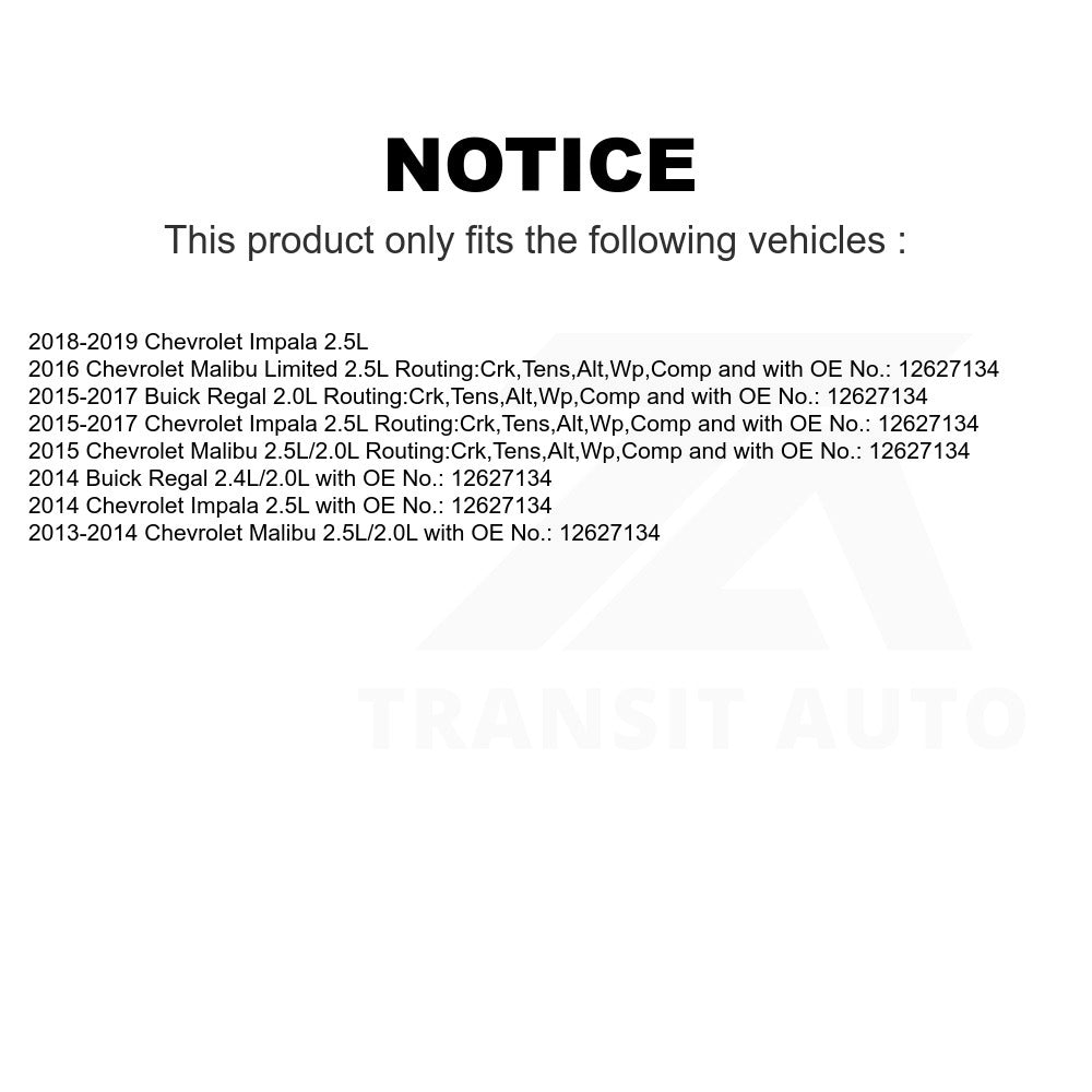 Alternator Air Conditioning Accessory Drive Belt BAN-5PK1765 For Chevrolet Malibu Impala Buick Regal Limited
