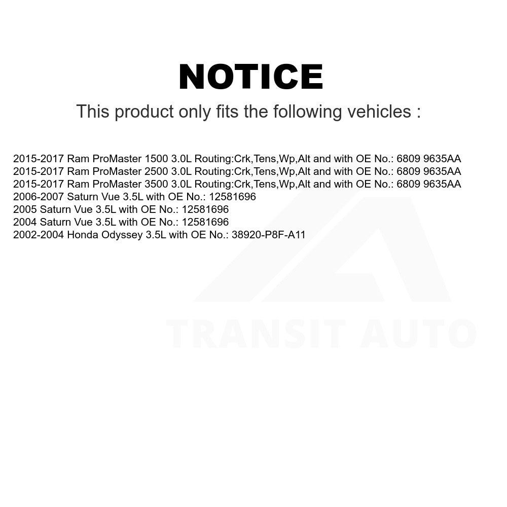 Accessory Drive Belt BAN-6PK1165 For Honda Odyssey Saturn Vue Ram ProMaster 1500 2500 3500