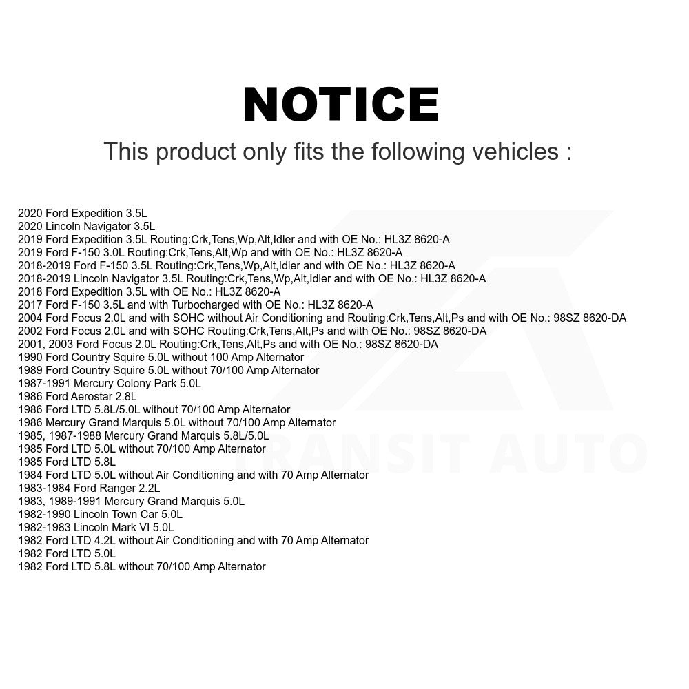 Accessory Drive Belt BAN-6PK1270 For Ford F-150 Focus Expedition Lincoln Navigator LTD Town Car Mercury Grand Marquis Ranger Mark VI Colony Park Aerostar Country Squire