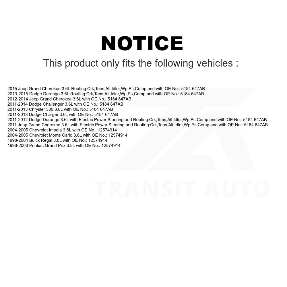 Accessory Drive Belt BAN-6PK1685 For Jeep Grand Cherokee Dodge Chevrolet Durango Impala Charger Pontiac Prix Challenger Chrysler 300 Buick Regal Monte Carlo