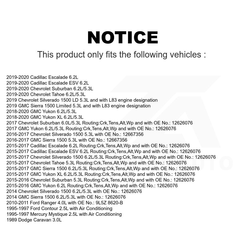 Accessory Drive Belt BAN-6PK1815 For Chevrolet Silverado 1500 GMC Sierra Tahoe Suburban Yukon XL Cadillac Ford Ranger Escalade ESV LD Limited Contour Mercury Mystique Dodge Caravan