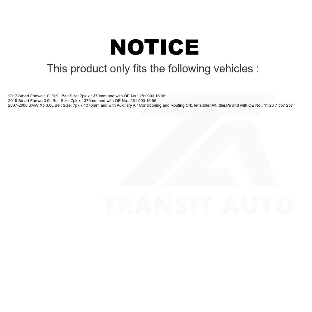 Accessory Drive Belt BAN-7PK1370 For BMW X5 Smart Fortwo