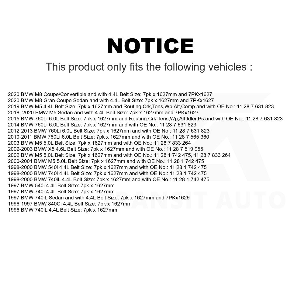 Accessory Drive Belt BAN-7PK1625 For BMW X5 740iL M5 540i 740i 840Ci 760Li M8 Gran Coupe
