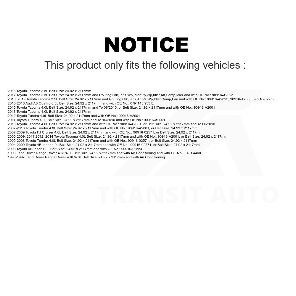 Accessory Drive Belt BAN-7PK2120 For Toyota Tacoma Tundra 4Runner FJ Cruiser Audi A8 Quattro Land Rover Range