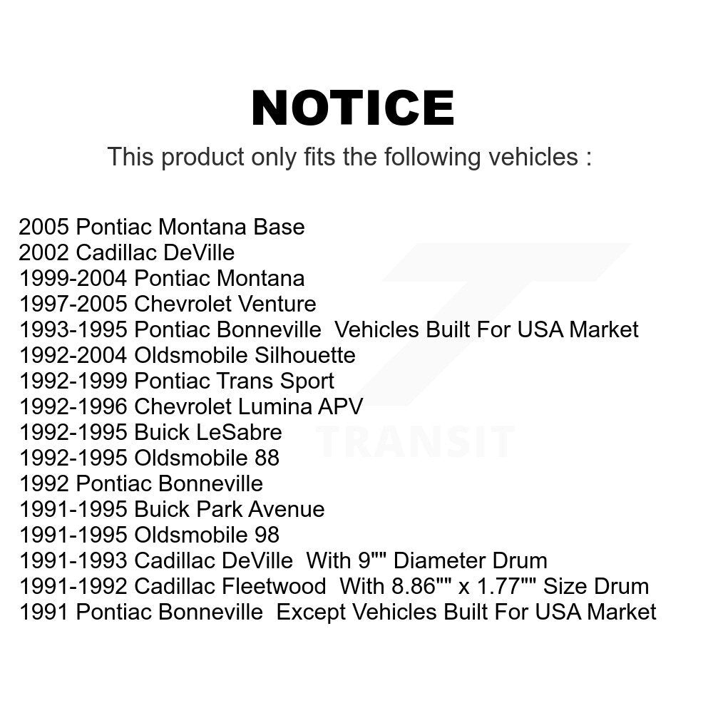 Rear Drum Brake Wheel Cylinder Pair For Chevrolet Venture Pontiac Montana Oldsmobile Buick Cadillac DeVille Silhouette LeSabre Park Avenue 88 Bonneville Trans Sport 98 Lumina APV Fleetwood K14-100037